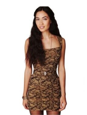 Free People Brown Floral Bodycon Mini Dress (size L)